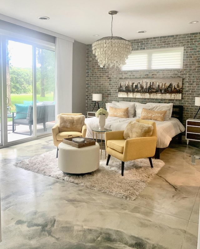 4405 17th Ave NW, Sauk Rapids, MN 56379 - bedroom with brick wall, visible vents, concrete floors, and access to exterior