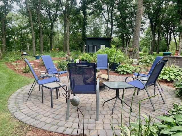 4405 17th Ave NW, Sauk Rapids, MN 56379 - view of patio with outdoor dining space, a shed, and an outbuilding