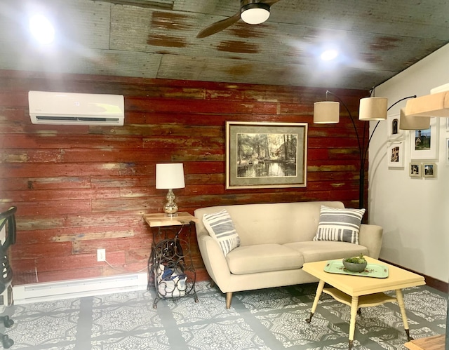 4405 17th Ave NW, Sauk Rapids, MN 56379 - living room with a wall mounted AC, baseboards, and ceiling fan