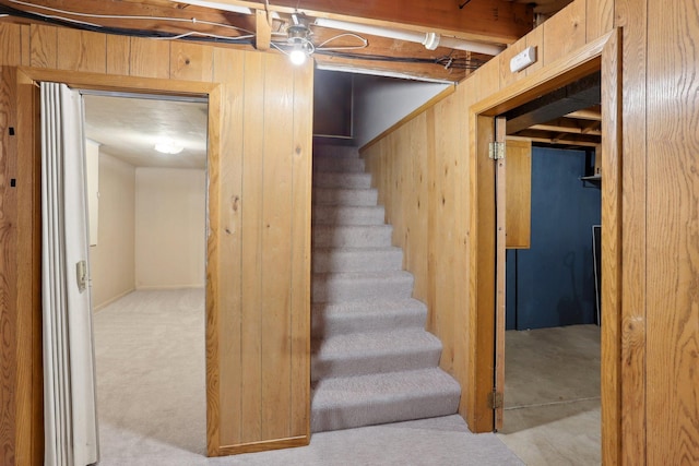11749 Crooked Lake Blvd NW, Coon Rapids, MN 55433 - basement with wood walls, stairs, and carpet