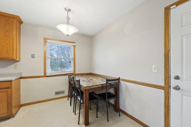 11749 Crooked Lake Blvd NW, Coon Rapids, MN 55433 - dining room with a textured ceiling, visible vents, baseboards, and light carpet