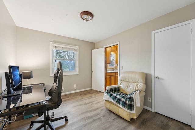 11749 Crooked Lake Blvd NW, Coon Rapids, MN 55433 - office featuring a sink, wood finished floors, and baseboards