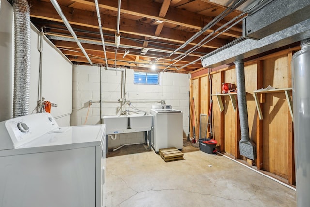 11749 Crooked Lake Blvd NW, Coon Rapids, MN 55433 - clothes washing area featuring washer and dryer, laundry area, and a sink