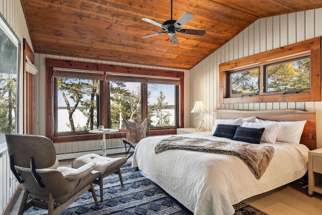 8434 Big Whitefish Narrows, Pine River, MN 56474 - bedroom with multiple windows, a baseboard radiator, and wood ceiling