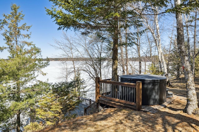 8434 Big Whitefish Narrows, Pine River, MN 56474 - wooden deck with a water view and a hot tub