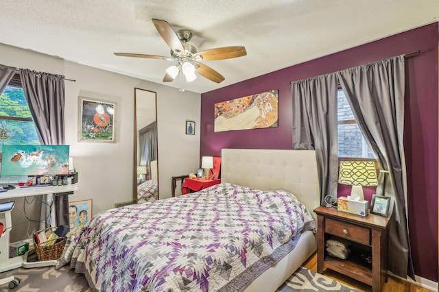 716 6th St NE, Minneapolis, MN 55413 - bedroom with multiple windows, a textured ceiling, and ceiling fan