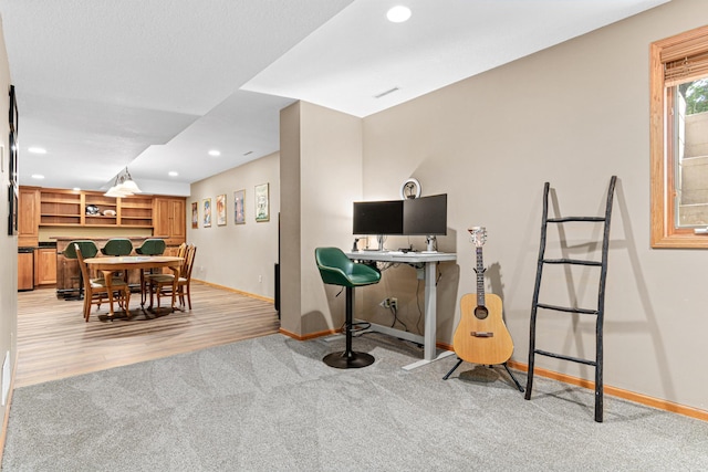12534 Dover Dr, Apple Valley, MN 55124 - office with light carpet, recessed lighting, and light wood-style flooring