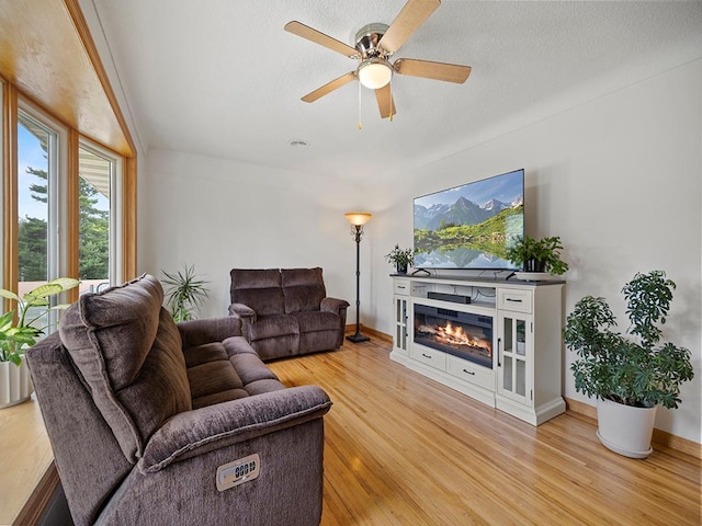 1883 County Road C E, Maplewood, MN 55109 - living room with wood finished floors, a ceiling fan, and a glass covered fireplace