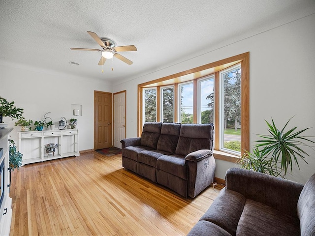 1883 County Road C E, Maplewood, MN 55109 - living room with light wood-type flooring, a ceiling fan, and a textured ceiling