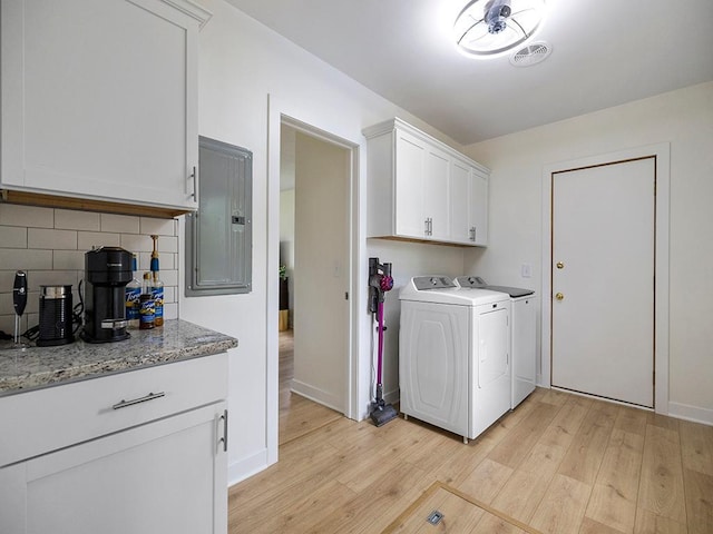 1883 County Road C E, Maplewood, MN 55109 - laundry room with washer and dryer, cabinet space, light wood finished floors, and electric panel