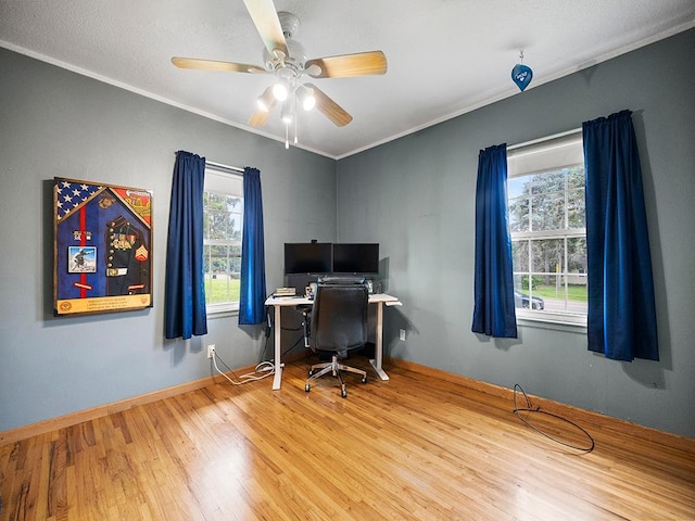 1883 County Road C E, Maplewood, MN 55109 - office area with wood finished floors, a ceiling fan, and crown molding