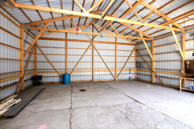 garage with metal wall