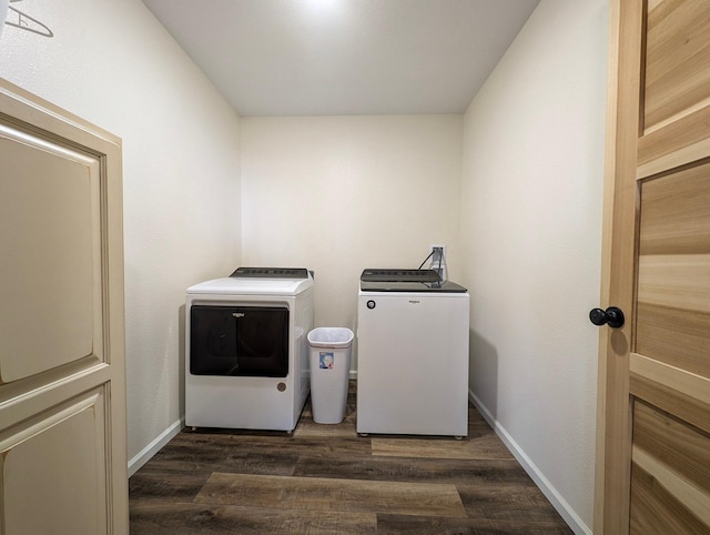 36861 477th Ave, Otto Twp, MN 56567 - laundry room with washing machine and dryer, dark wood finished floors, and baseboards