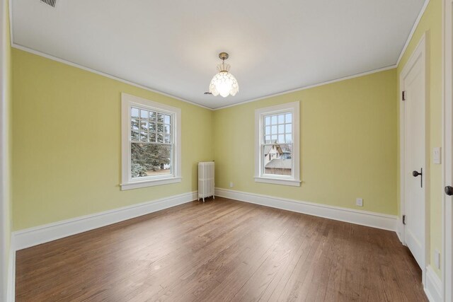 525 Main St, Owatonna, MN 55060 - spare room with hardwood / wood-style floors, radiator heating unit, crown molding, and a wealth of natural light