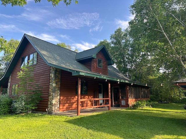 33507 Old 371, Pequot Lakes, MN 56472 - view of front of house featuring a porch, a front yard, and a shingled roof