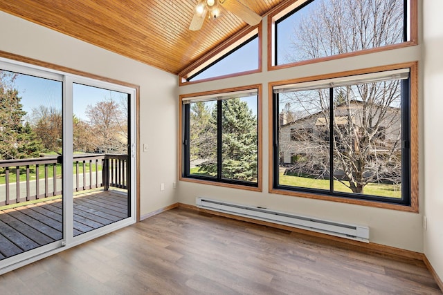 unfurnished sunroom featuring a baseboard radiator