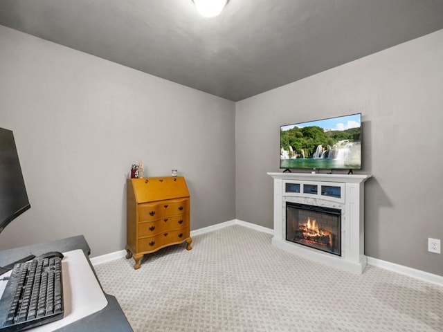 775 Roselyn Dr, Victoria, MN 55386 - interior space with a warm lit fireplace, baseboards, and carpet flooring