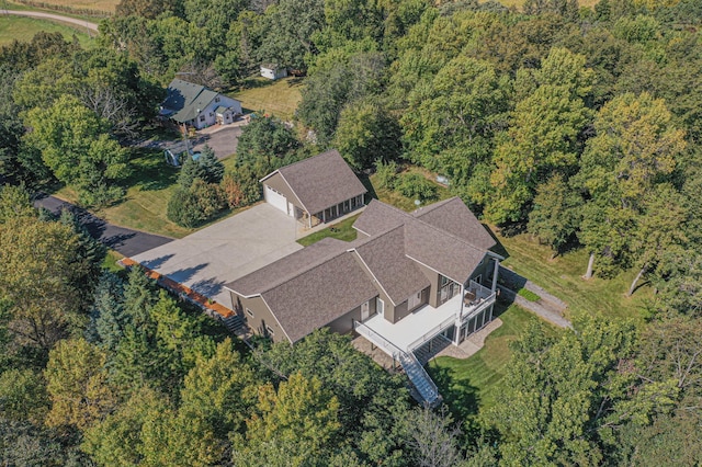 aerial view featuring a forest view
