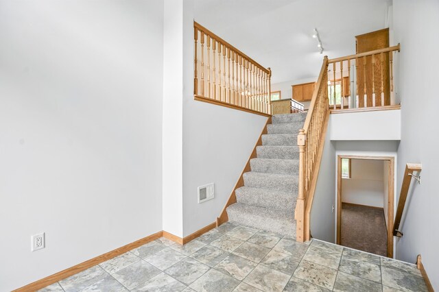 10310 Kaitlin Ave, Hanover, MN 55341 - stairs featuring baseboards and a towering ceiling