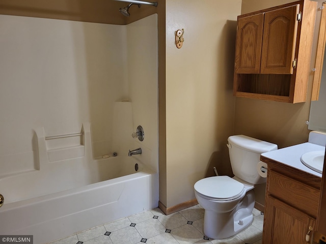 full bathroom featuring vanity, toilet, and bathtub / shower combination