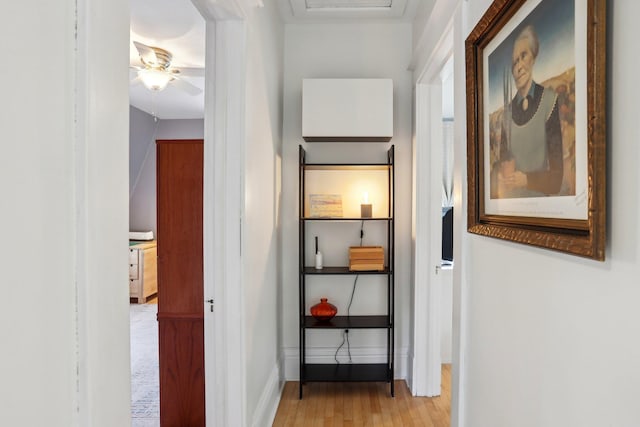 hallway featuring baseboards and light wood-style floors