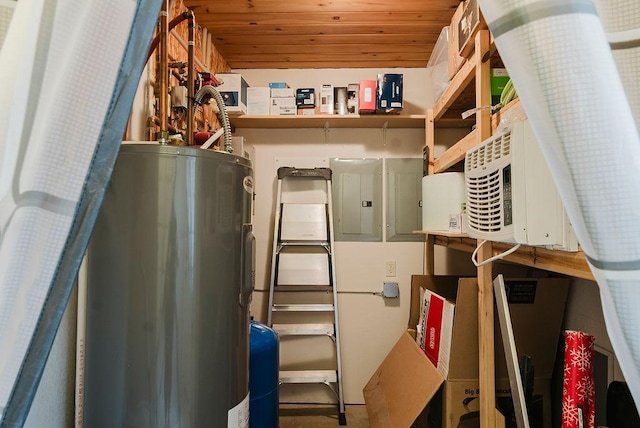 storage featuring electric panel and electric water heater