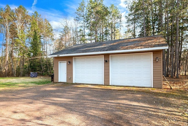 view of detached garage