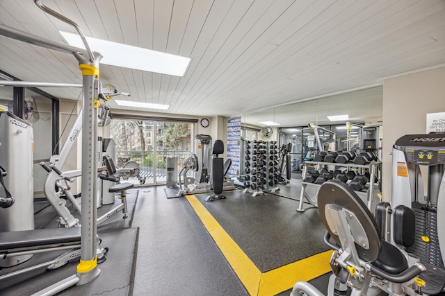 210 Grant St Unit 710, Minneapolis, MN 55403 - workout area with expansive windows and wood ceiling