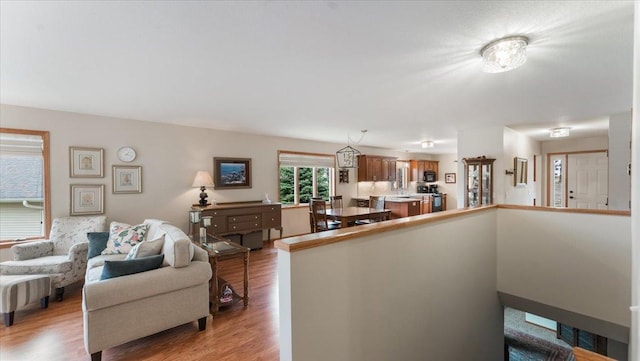 living area featuring light wood-type flooring