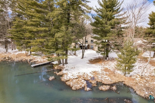snowy yard with a water view