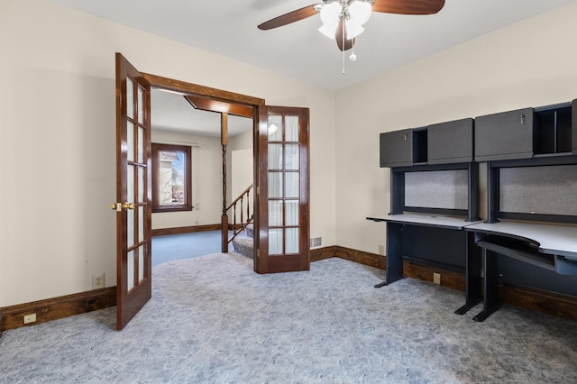 3301 Yosemite Ave S, Saint Louis Park, MN 55416 - office featuring french doors, carpet flooring, ceiling fan, and baseboards