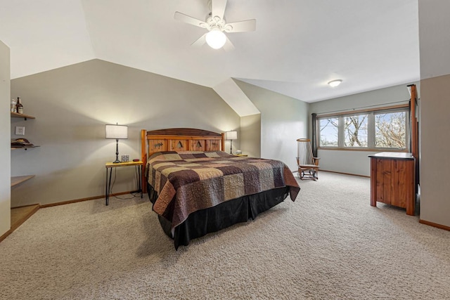 567 Forest Ln, Medford, MN 55049 - bedroom featuring lofted ceiling, baseboards, carpet, and ceiling fan