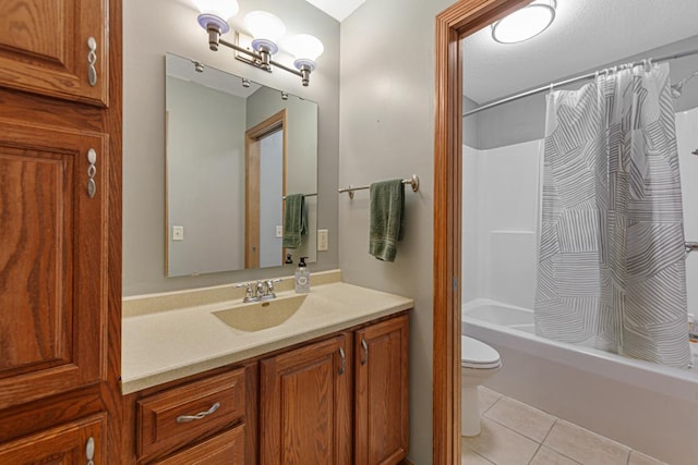 567 Forest Ln, Medford, MN 55049 - full bathroom with vanity, shower / bath combination with curtain, toilet, and tile patterned flooring