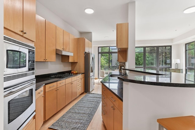 3707 Grand Way Unit 101, Saint Louis Park, MN 55416 - kitchen with appliances with stainless steel finishes, a sink, under cabinet range hood, plenty of natural light, and recessed lighting