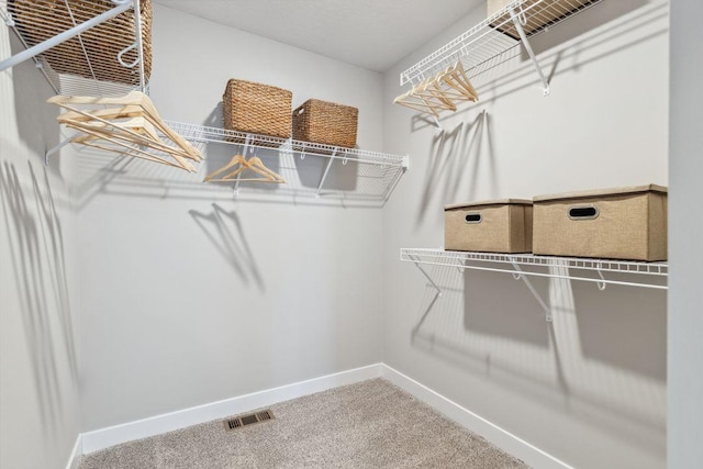 spacious closet with visible vents and carpet