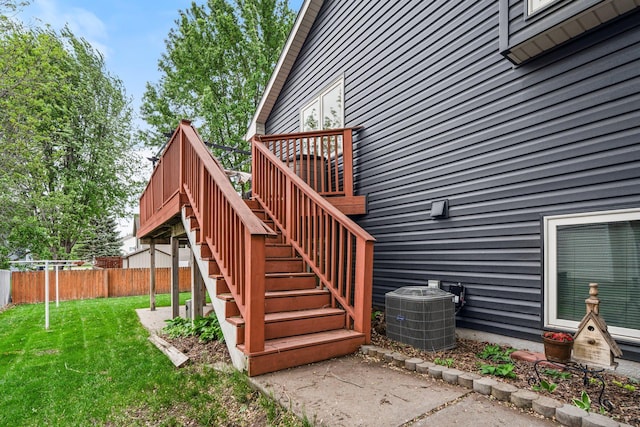 7165 Upper 157th St W, Apple Valley, MN 55124 - wooden terrace featuring central air condition unit and stairs