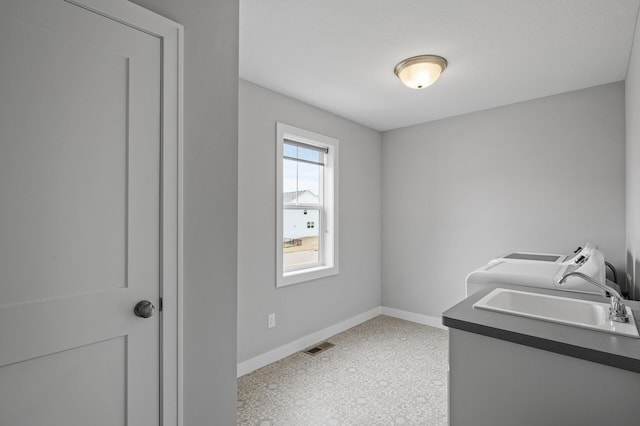 2301 Kester Ave NE, Saint Michael, MN 55376 - laundry room with laundry area, visible vents, washing machine and clothes dryer, a sink, and baseboards