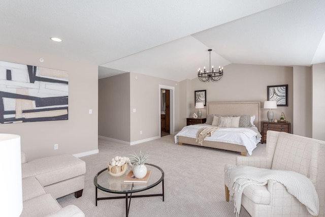 2315 Simply Living Ln Unit C, Hudson, WI 54016 - bedroom with carpet, a chandelier, lofted ceiling, and recessed lighting