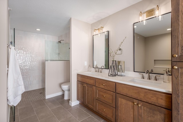 2315 Simply Living Ln Unit C, Hudson, WI 54016 - full bath with double vanity, walk in shower, tile patterned floors, and recessed lighting