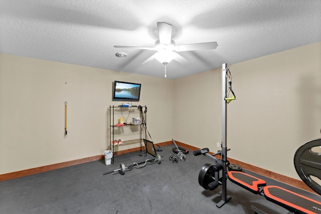 8871 Kahl Way NE, Otsego, MN 55362 - workout room with a ceiling fan and a textured ceiling