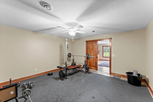 8871 Kahl Way NE, Otsego, MN 55362 - exercise area featuring a ceiling fan and a textured ceiling