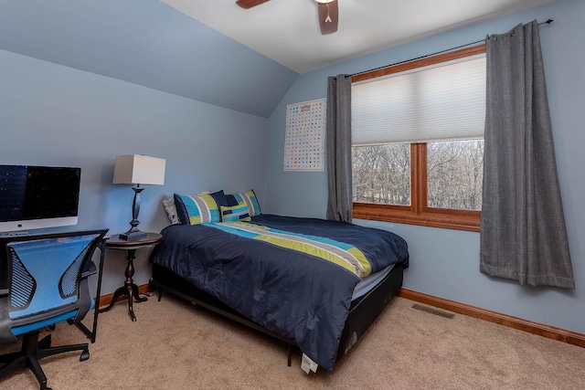 190 Stony Creek Rd, Mankato, MN 56001 - bedroom featuring carpet floors, vaulted ceiling, baseboards, and a ceiling fan