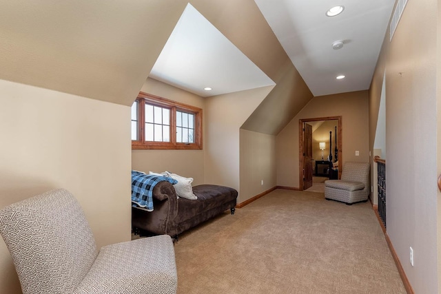 190 Stony Creek Rd, Mankato, MN 56001 - living area with carpet flooring, baseboards, lofted ceiling, and recessed lighting