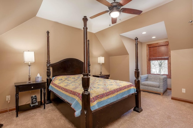 190 Stony Creek Rd, Mankato, MN 56001 - bedroom featuring carpet floors, vaulted ceiling, baseboards, ceiling fan, and recessed lighting