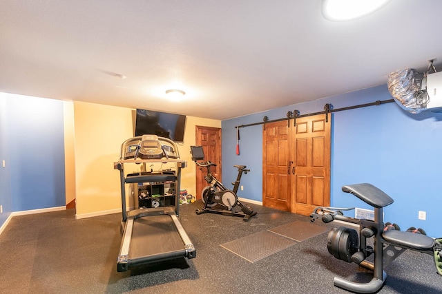 190 Stony Creek Rd, Mankato, MN 56001 - workout area featuring baseboards and a barn door