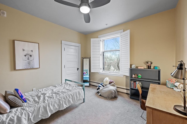 438 Portland Ave Unit 7, Saint Paul, MN 55102 - bedroom featuring carpet flooring, a desk, baseboard heating, ceiling fan, and baseboards