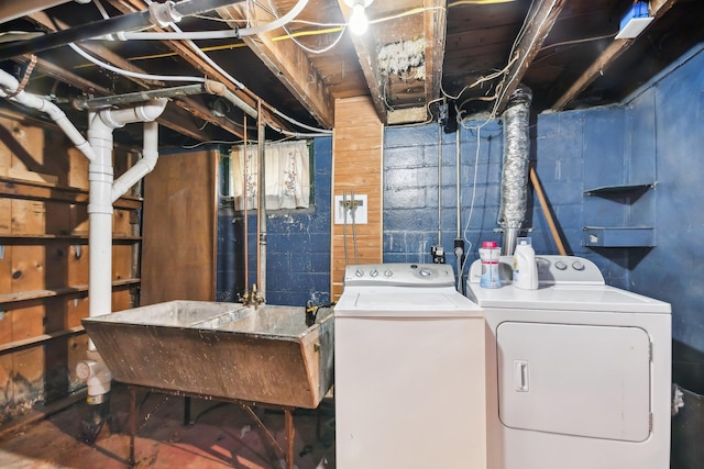 laundry room with independent washer and dryer, laundry area, and a sink