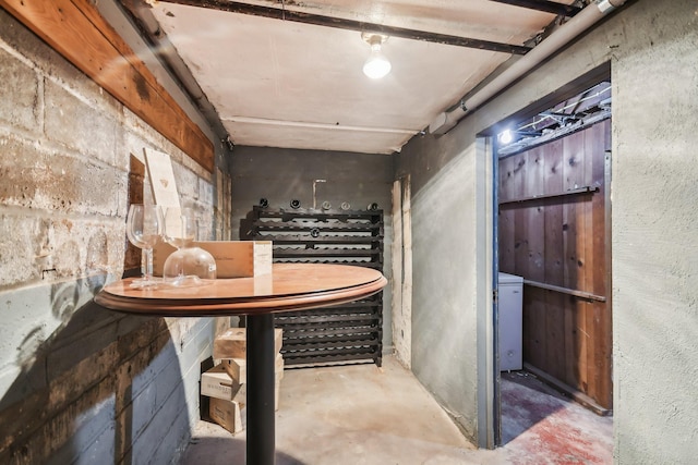 wine room with concrete floors