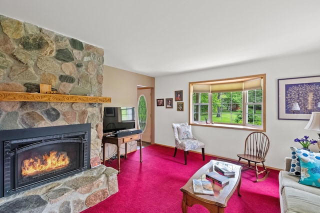 20437 County Highway 65, Henning, MN 56551 - carpeted living area with a fireplace and baseboards