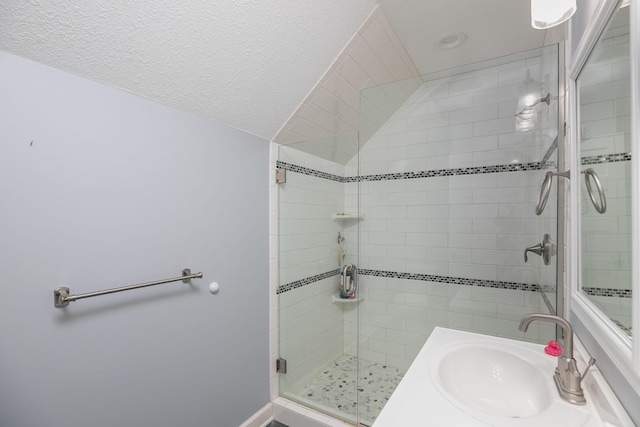 6724 Clarkia Dr NW, Rochester, MN 55901 - full bath with a shower stall, vanity, and a textured ceiling